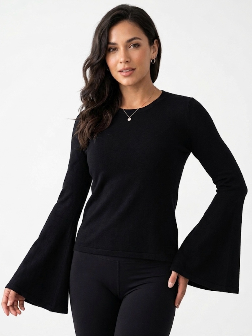 Milly Black Bell-Sleeve Long Sleeve Top